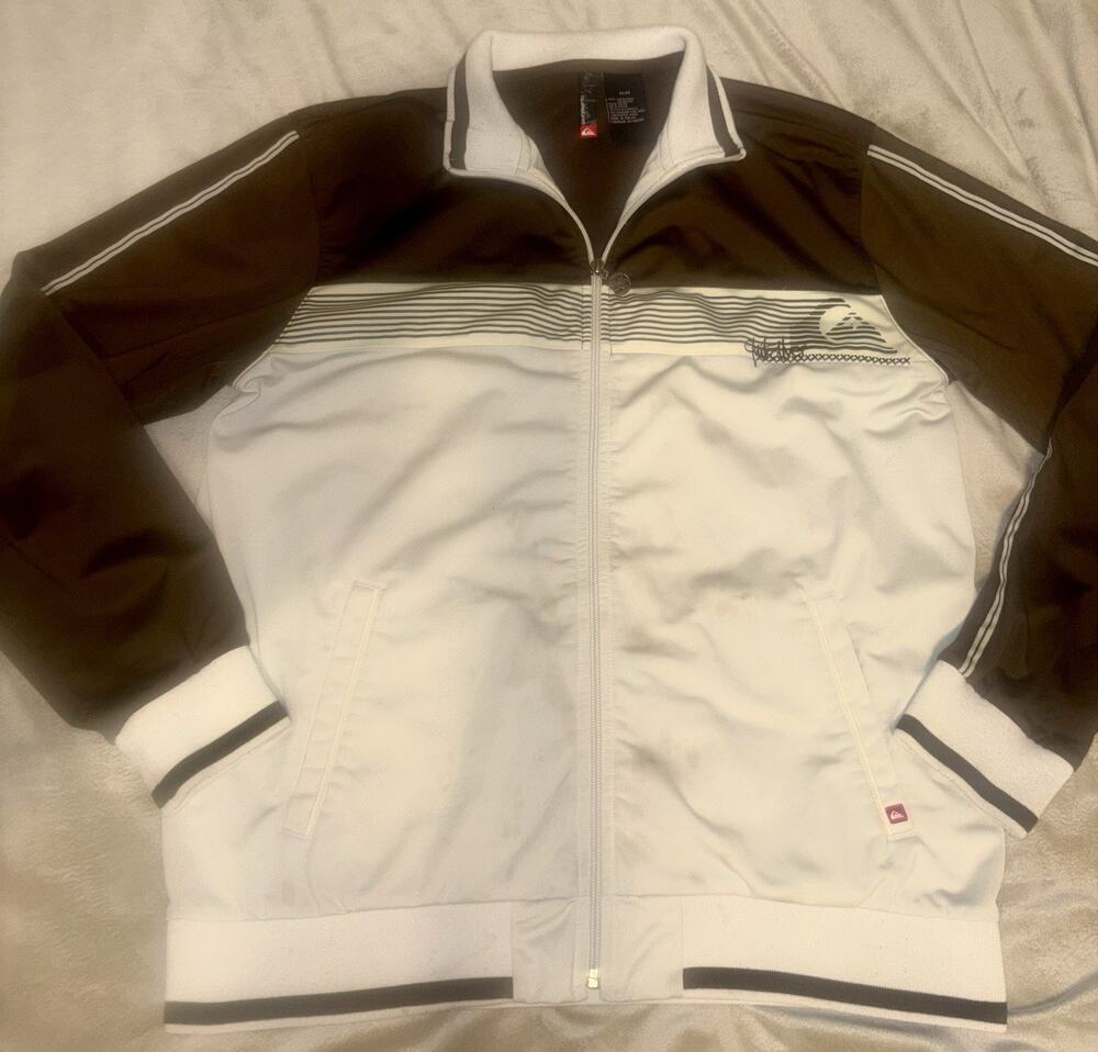 Vintage Quiksilver Track Jacket Mens Medium Brown Skate Surf Beach Bomber Y2K